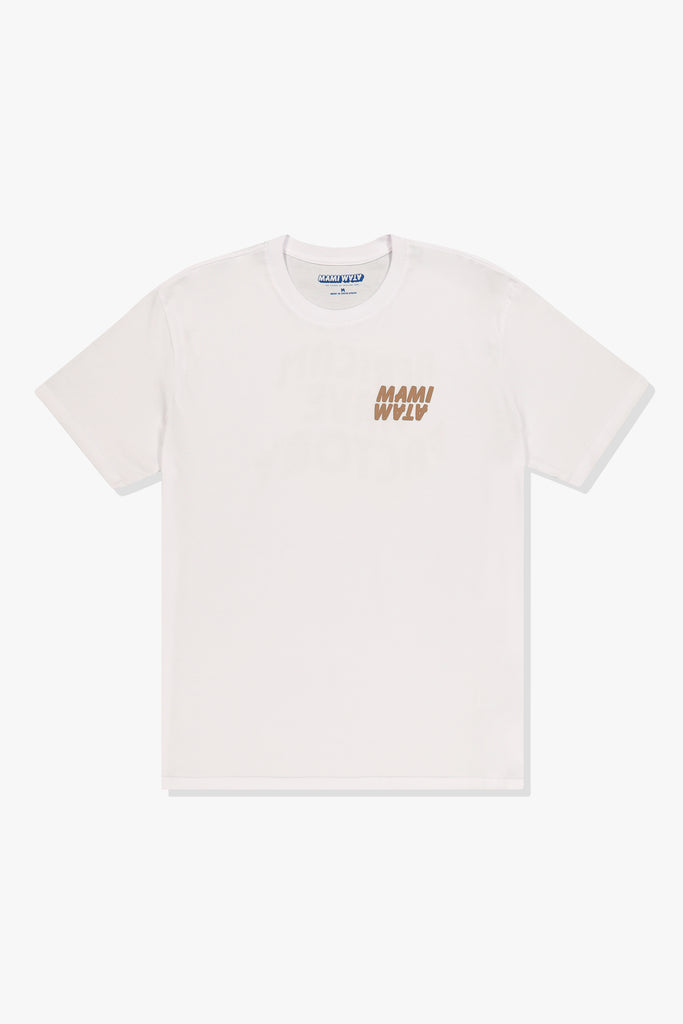 Front of Mami Wata African Wave Factory Tee with logo – white cotton t-shirt
