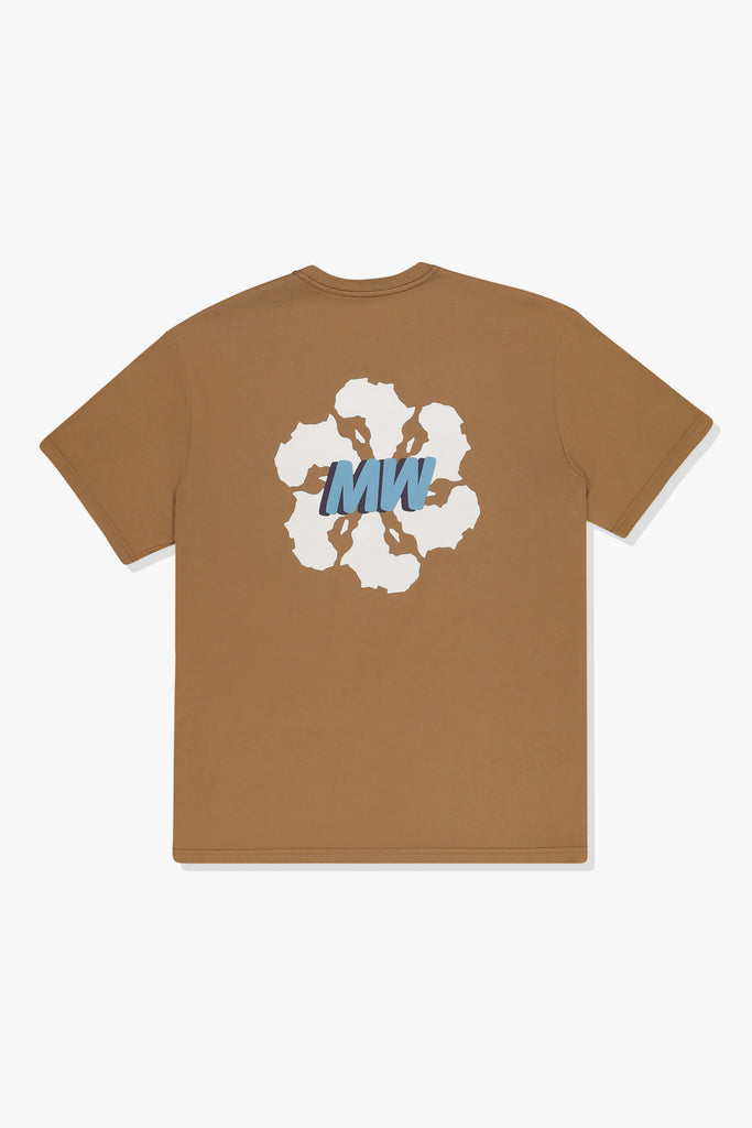 Back of Mami Wata MW Africa Tee with bold Africa-inspired graphic in white and blue