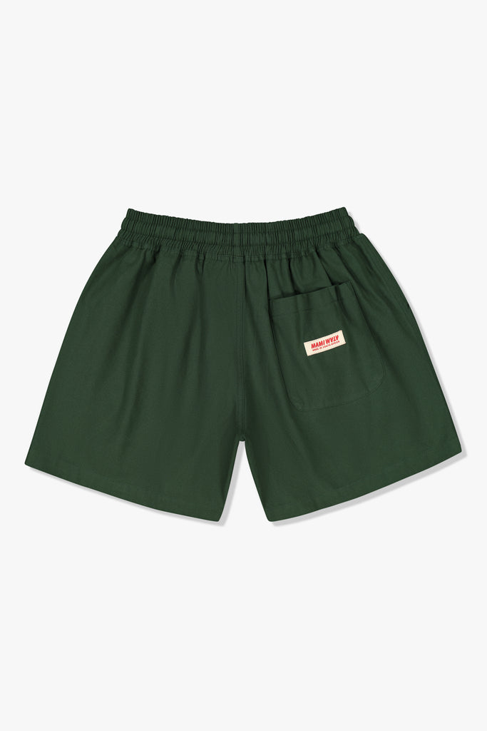 Back view of Mami Wata Off the Beach Walk Short in cotton twill with back patch pocket.